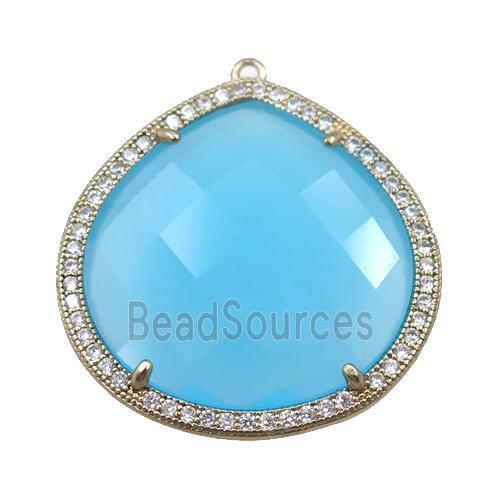 aqua cats eye stone peandant paved rhonestone, faceted teardrop