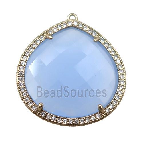 blue cats eye stone peandant paved rhonestone, faceted teardrop