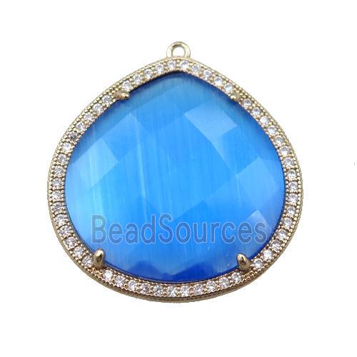 skyblue cats eye stone peandant paved rhonestone, faceted teardrop