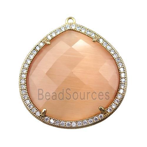 peach cats eye stone peandant paved rhonestone, faceted teardrop