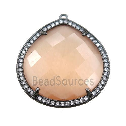 peach cats eye stone peandant paved rhonestone, faceted teardrop