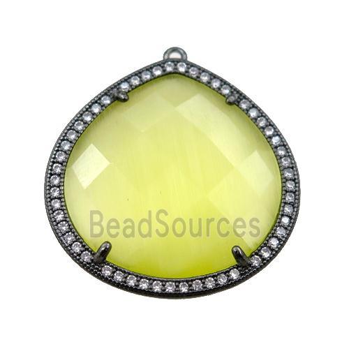 yellow cats eye stone peandant paved rhonestone, faceted teardrop