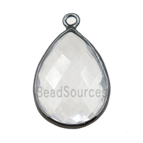 Chinese Crystal Glass pendant, faceted teardrop, black plated