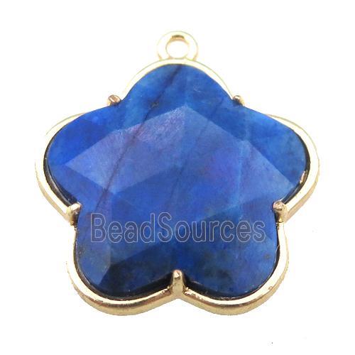 lapis flower pendant, faceted, gold plated