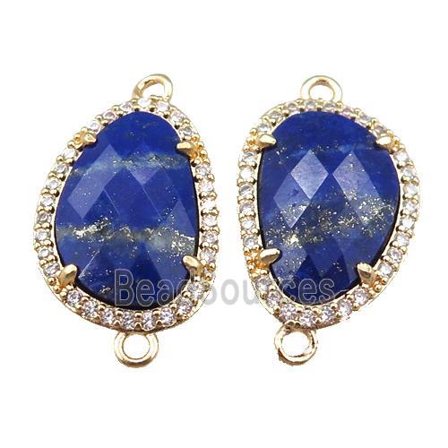 lapis connector pave rhinestone, faceted teardrop