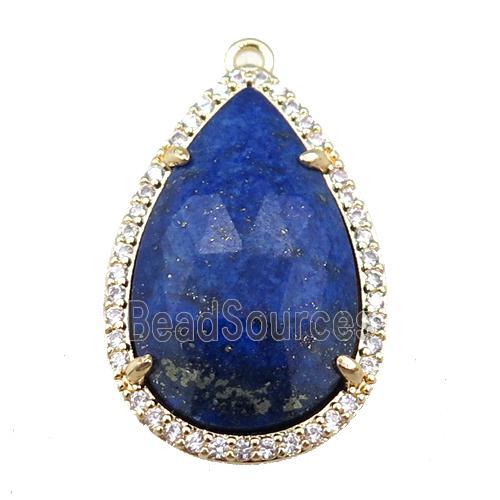 lapis pendant pave rhinestone, faceted teardrop