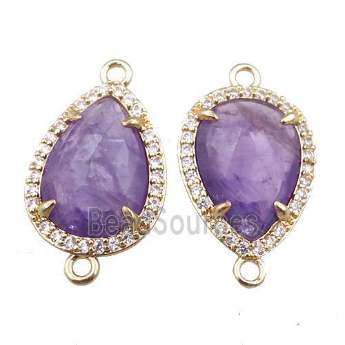 Amethyst connector pave rhinestone, faceted teardrop