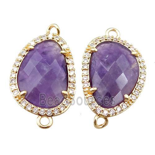 Amethyst connector pave rhinestone, faceted teardrop