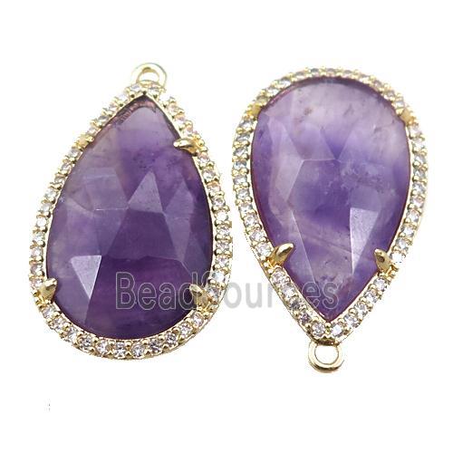 Amethyst pendant pave rhinestone, faceted teardrop