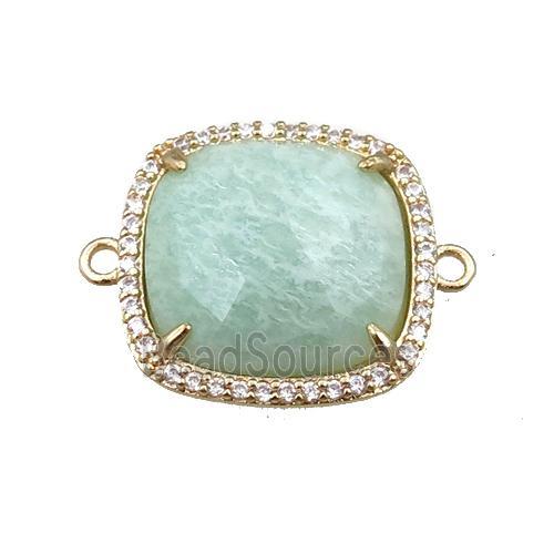 Amazonite connector pave rhinestone, faceted square