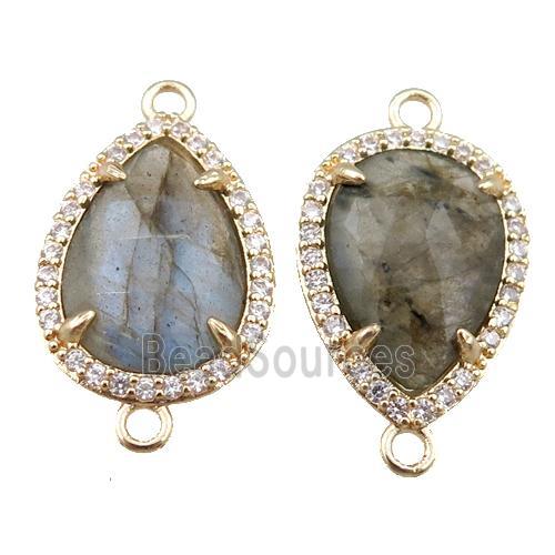 labradorite connector pave rhinestone, faceted teardrop