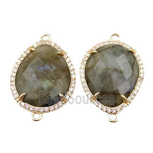 Labradorite connector pave rhinestone, faceted teardrop