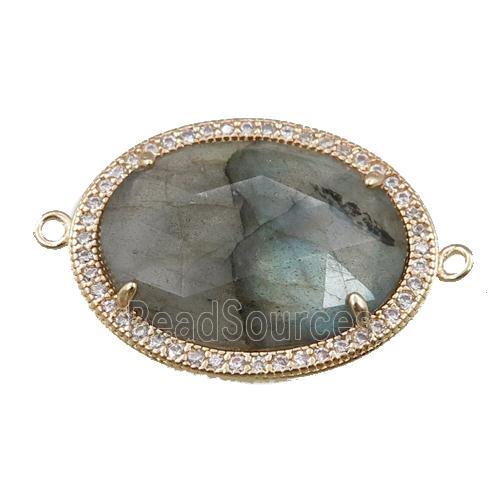 Labradorite connector pave rhinestone, faceted oval