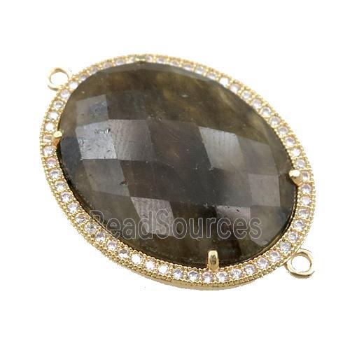 Labradorite connector pave rhinestone, faceted oval