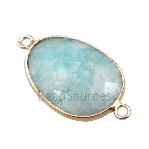 green Amazonite connector, faceted oval