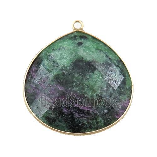 Ruby Zoisite pendant, faceted teardrop, gold plated