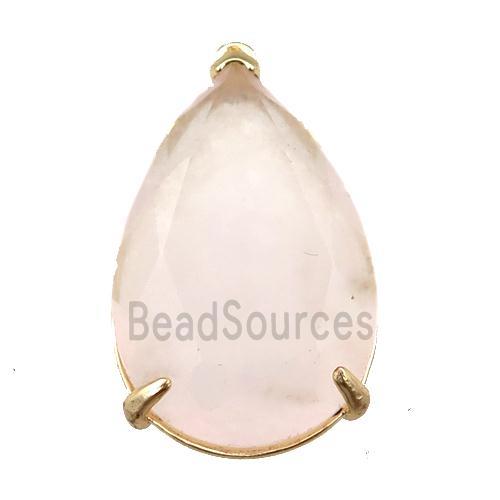 Rose Quartz pendant, faceted teardrop