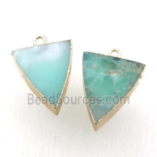 green Australian Chrysoprase triangle pendant, gold plated