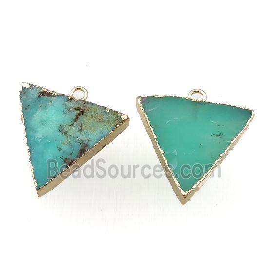 green Australian Chrysoprase triangle pendant, gold plated