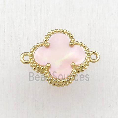 pink Queen Shell clover connector, gold plated