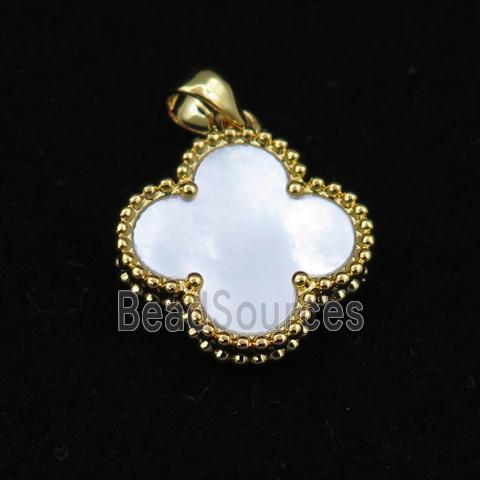 white Pearlized Shell clover pendant, gold plated