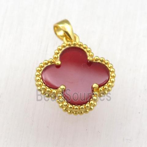 red Pearlized Shell clover pendant, gold plated