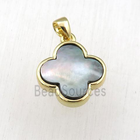 gray Abalone Shell clover pendant, gold plated