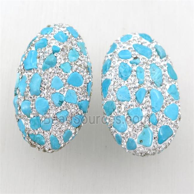 clay oval beads paved rhinestone with turquoise