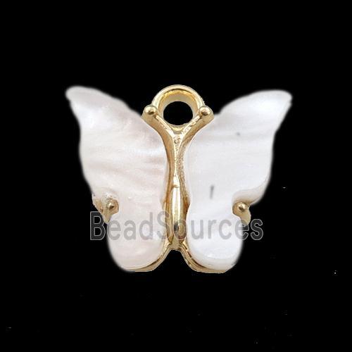 white pearlized Glass butterfly pendant, gold plated