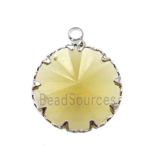 yellow crystal glass circle pendant, platinum plated