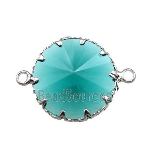 peacockgreen crystal glass circle connector, platinum plated