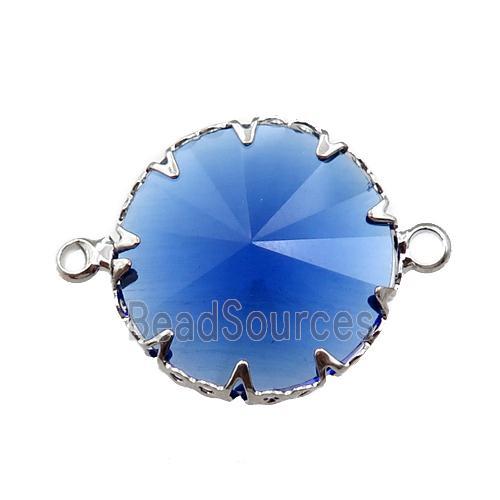 blue crystal glass circle connector, platinum plated