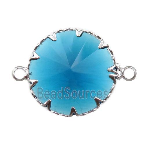 aqua crystal glass circle connector, platinum plated