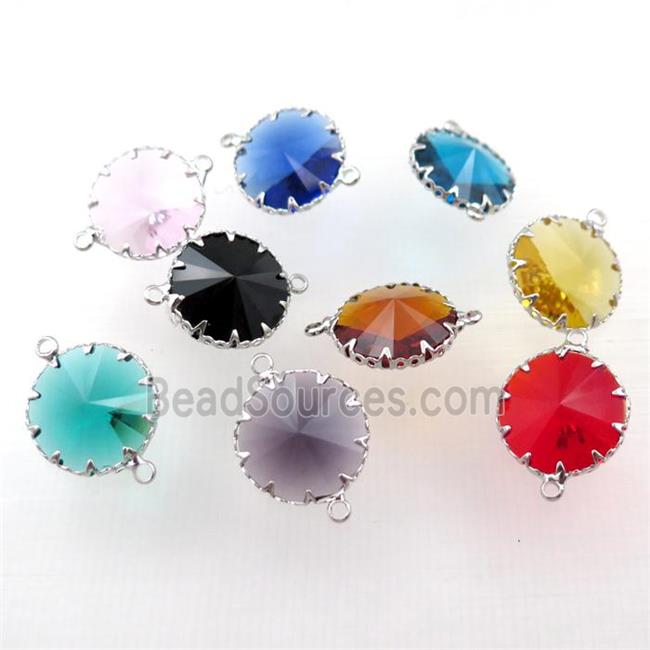 mixed crystal glass circle connector, platinum plated