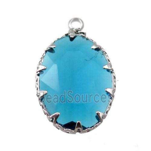 aqua crystal glass oval pendant, platinum plated