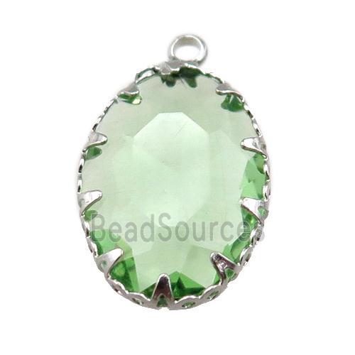 green crystal glass oval pendant, platinum plated