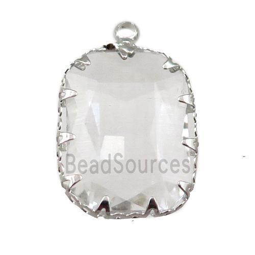 white crystal glass rectangle pendant, platinum plated