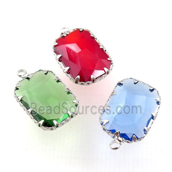 mixed crystal glass rectangle pendant, platinum plated