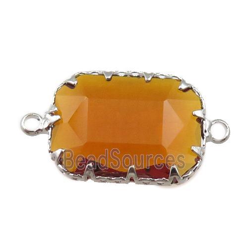 orange crystal glass rectangle connector, platinum plated