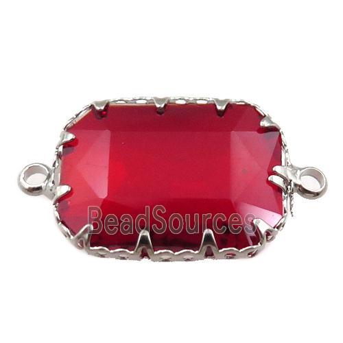 red crystal glass rectangle connector, platinum plated