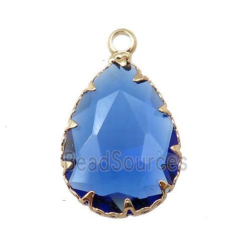 blue crystal glass teardrop pendant, platinum plated