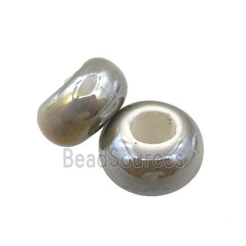 Europe style gray Pearlized Glass rondelle beads, AB-color electroplated