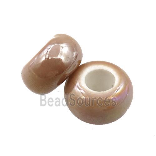 Europe style peach Pearlized Glass rondelle beads, AB-color electroplated