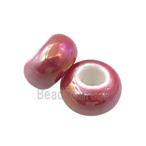 Europe style red Pearlized Glass rondelle beads, AB-color electroplated