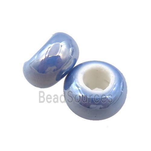 Europe style blue Pearlized Glass rondelle beads, AB-color electroplated