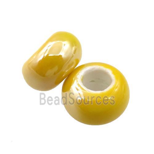 Europe style yellow Pearlized Glass rondelle beads, light electroplated