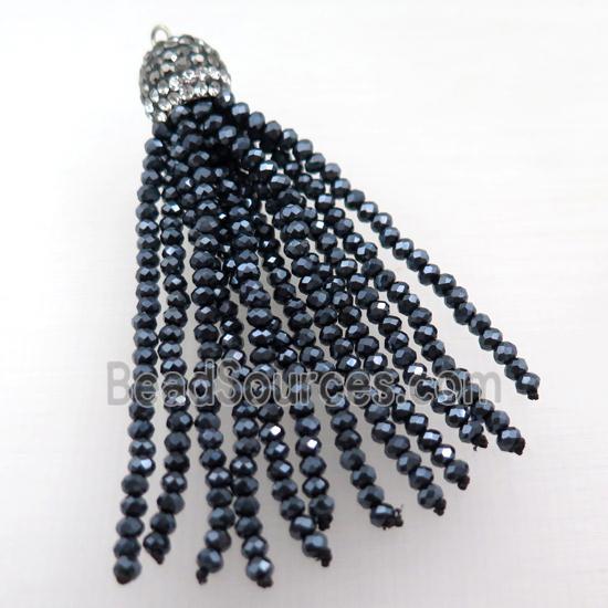 Tassel pendant with black crystal glass