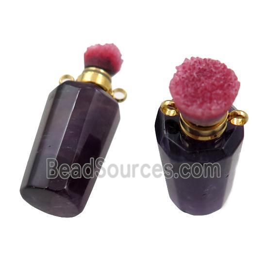 Amethyst perfume bottle pendant with druzy