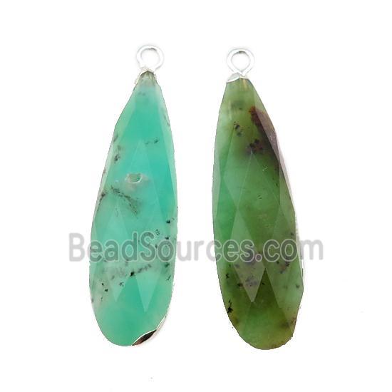 green Australian Chrysoprase teardrop pendant, silver plated