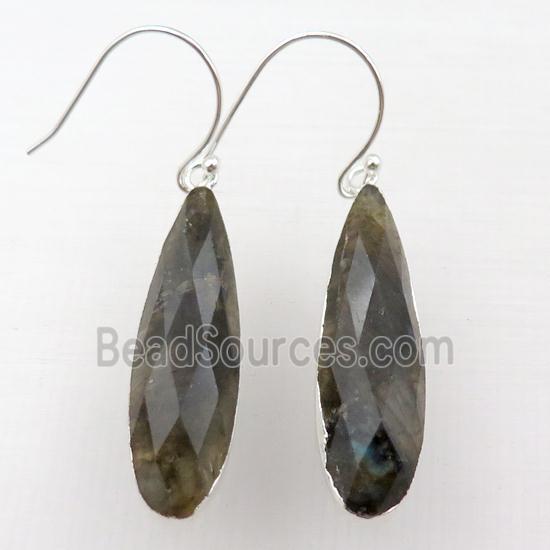 Labradorite Hook Earrings, teardrop, silver plated